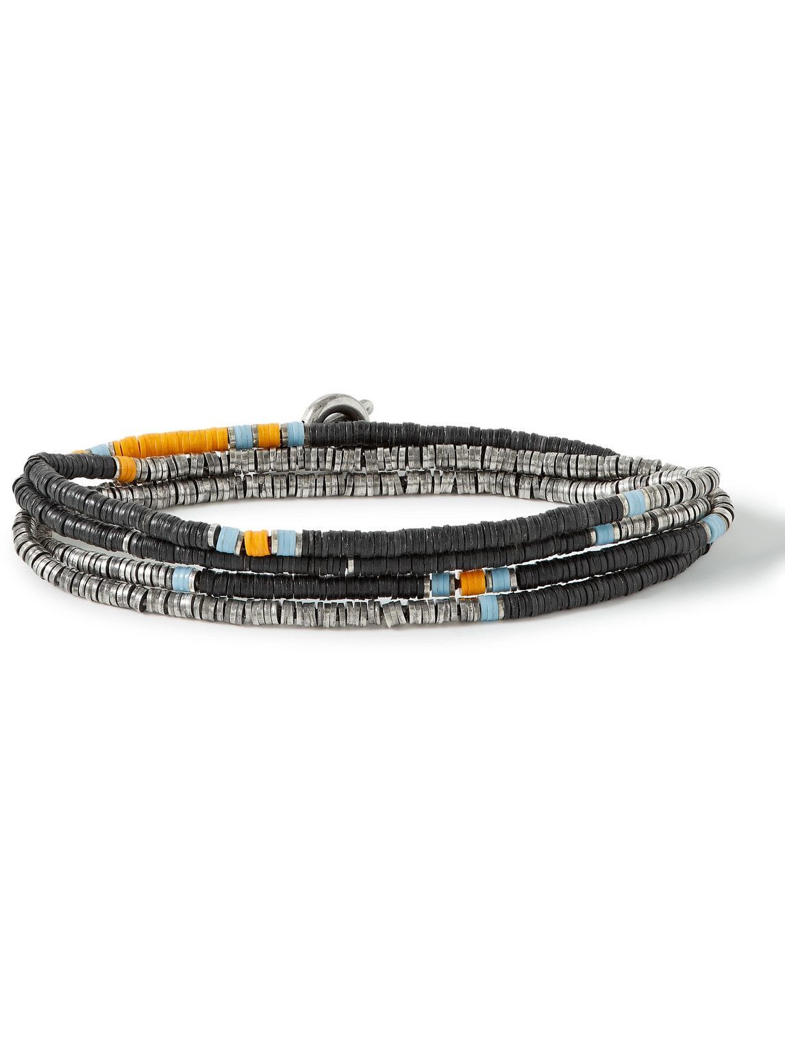 M Cohen Silver And Vinyl Beaded Wrap Bracelet Black Mcohen