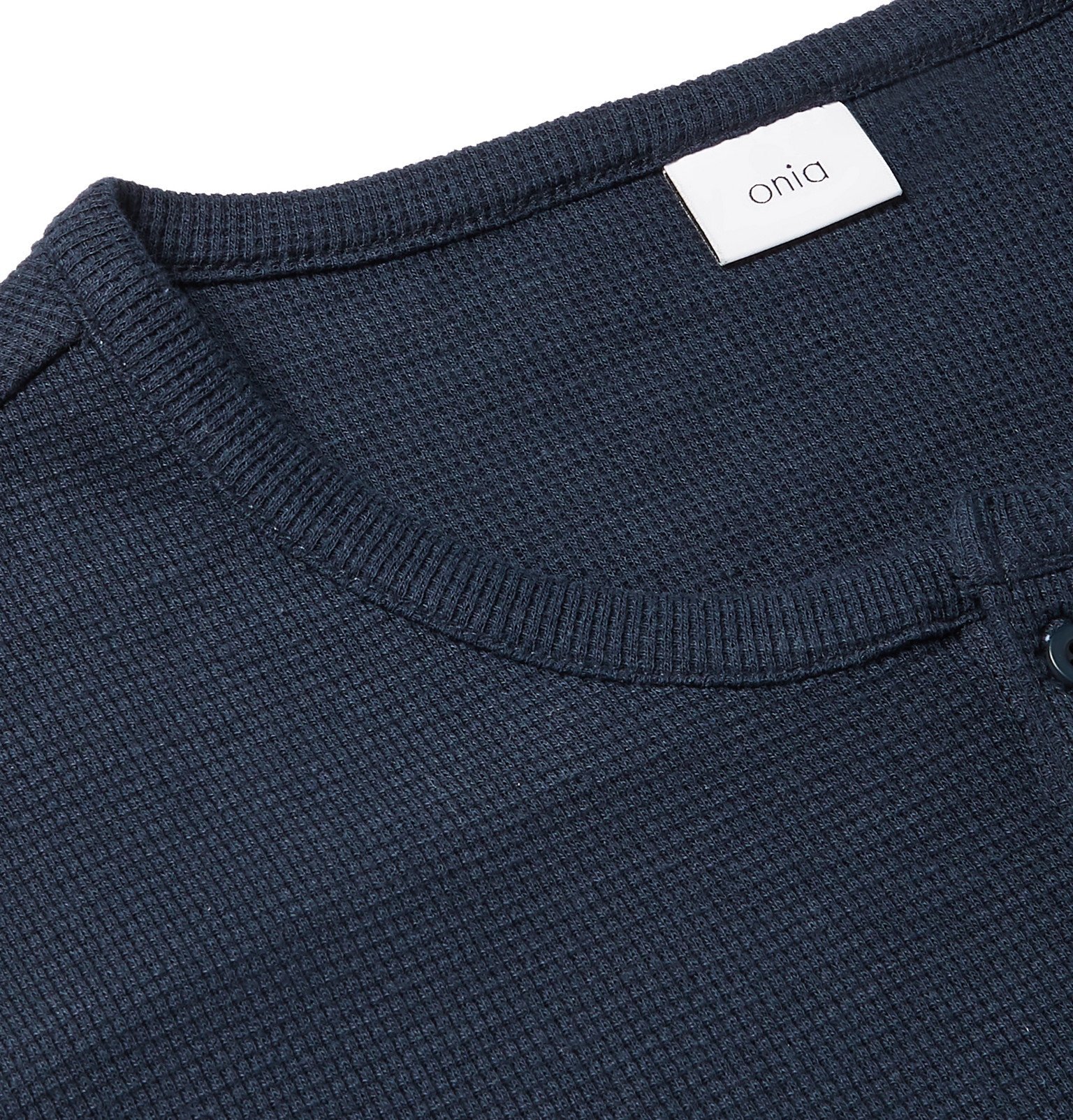 Onia - Miles Waffle-Knit Cotton-Blend Henley T-Shirt - Blue Onia