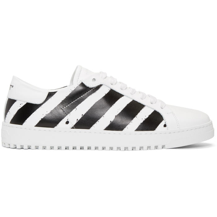 White and Black Diagonal Spray Sneakers 