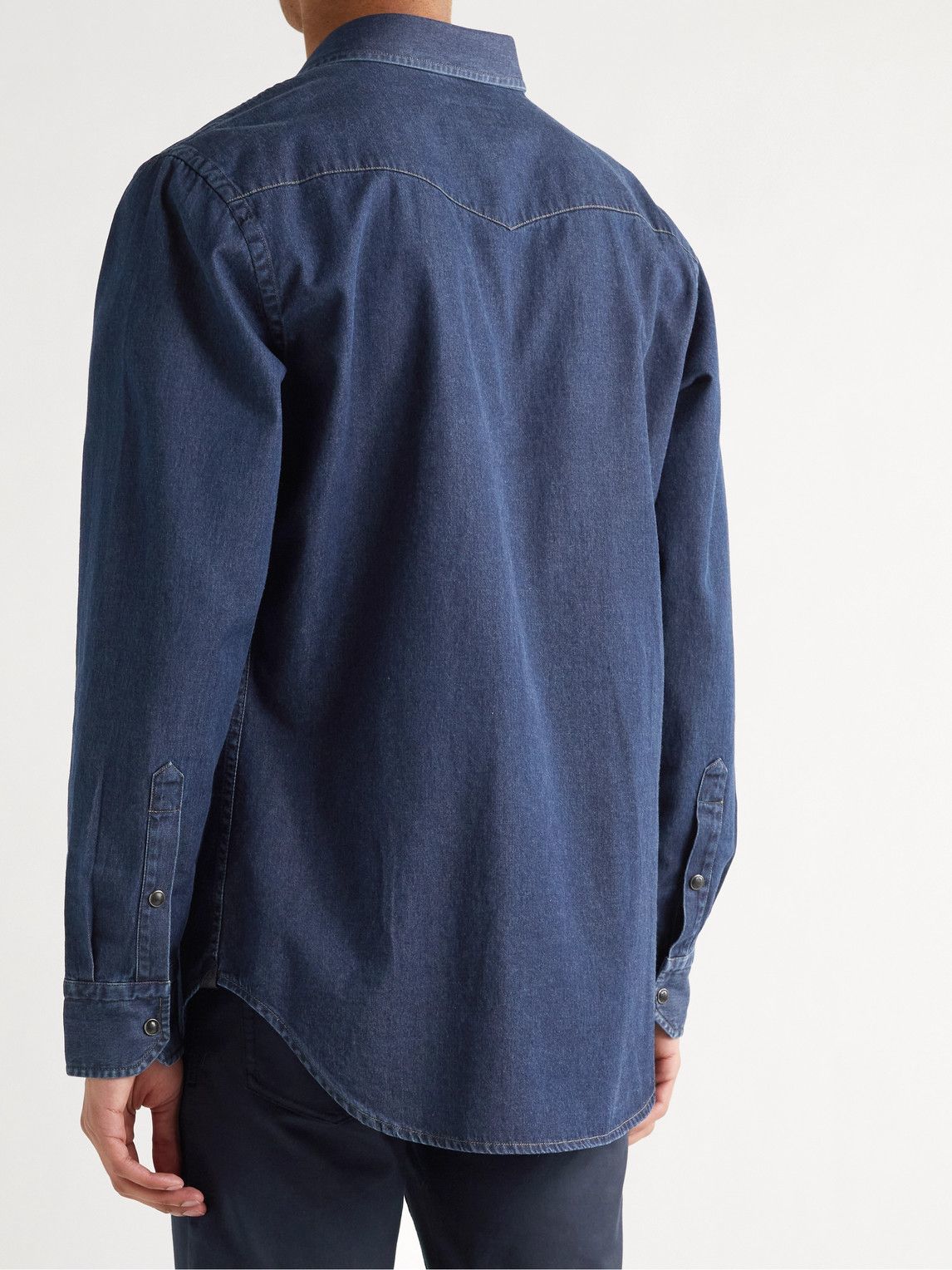 Brioni - Garment-Dyed Denim Western Shirt - Blue Brioni