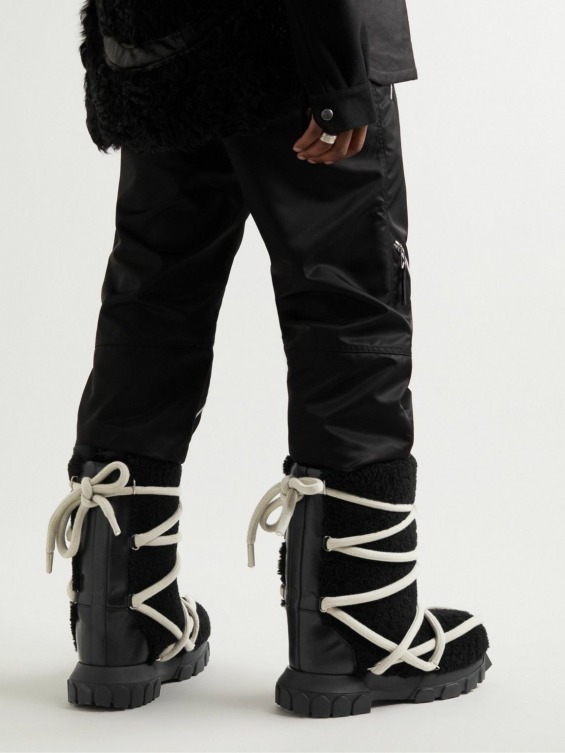 Rick Owens - Leather-Trimmed Shearling Boots - Black