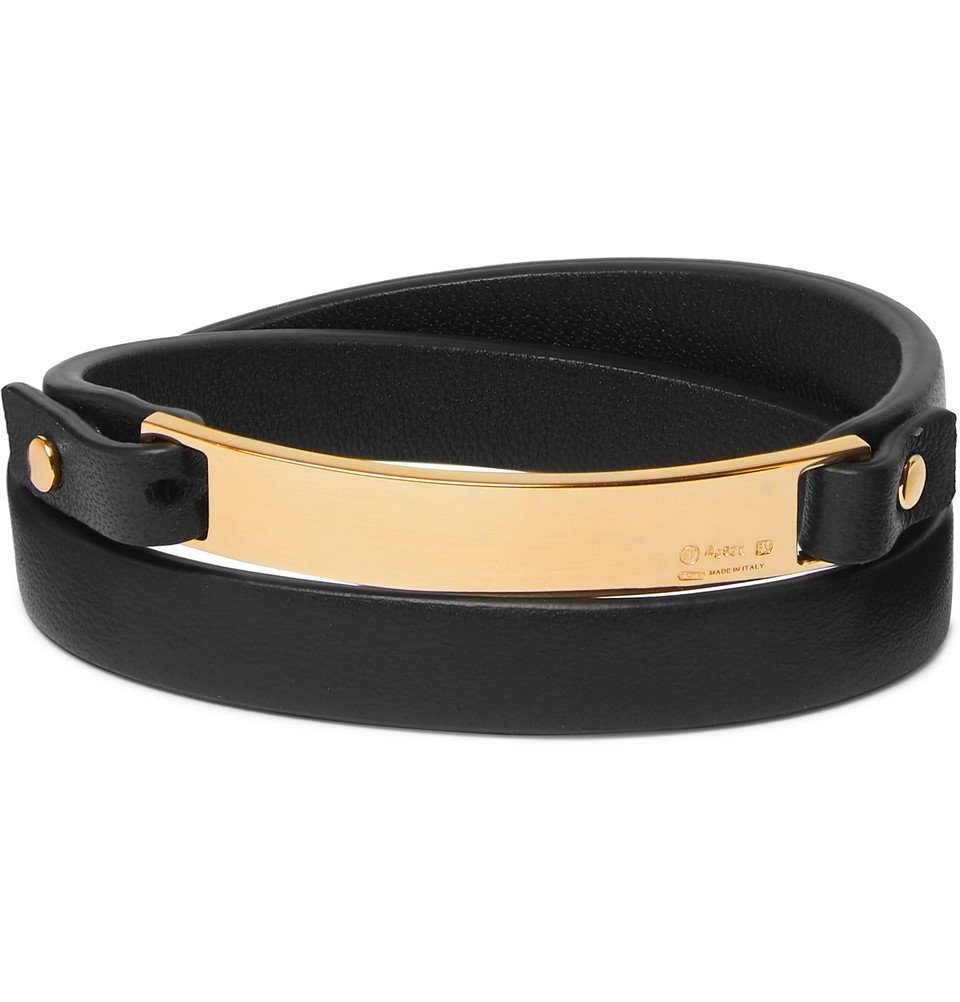 Bottega Goldplated and Leather Wrap Bracelet Black Bottega