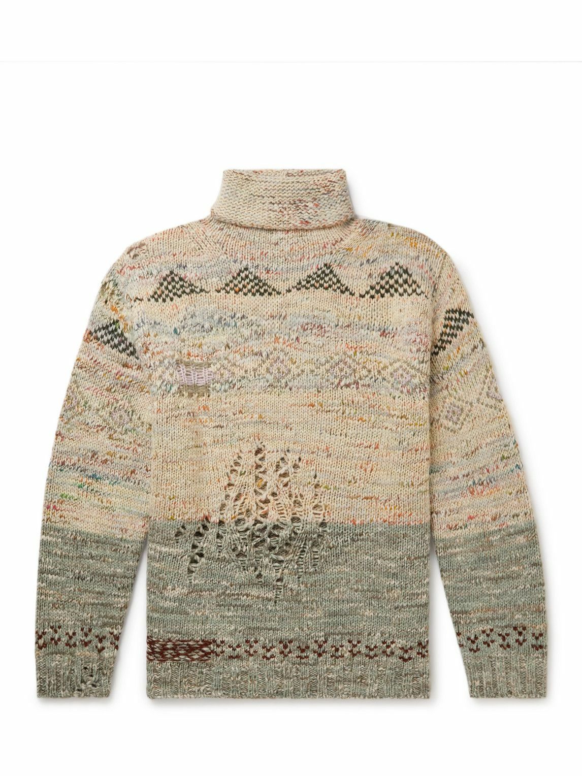 Photo: Acne Studios - Kimothy Distressed Jacquard-Knit Rollneck Sweater - Neutrals