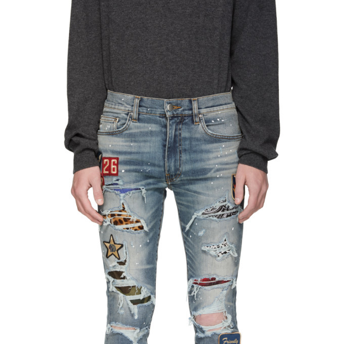 Amiri Indigo Art Patch Painted Jeans Amiri