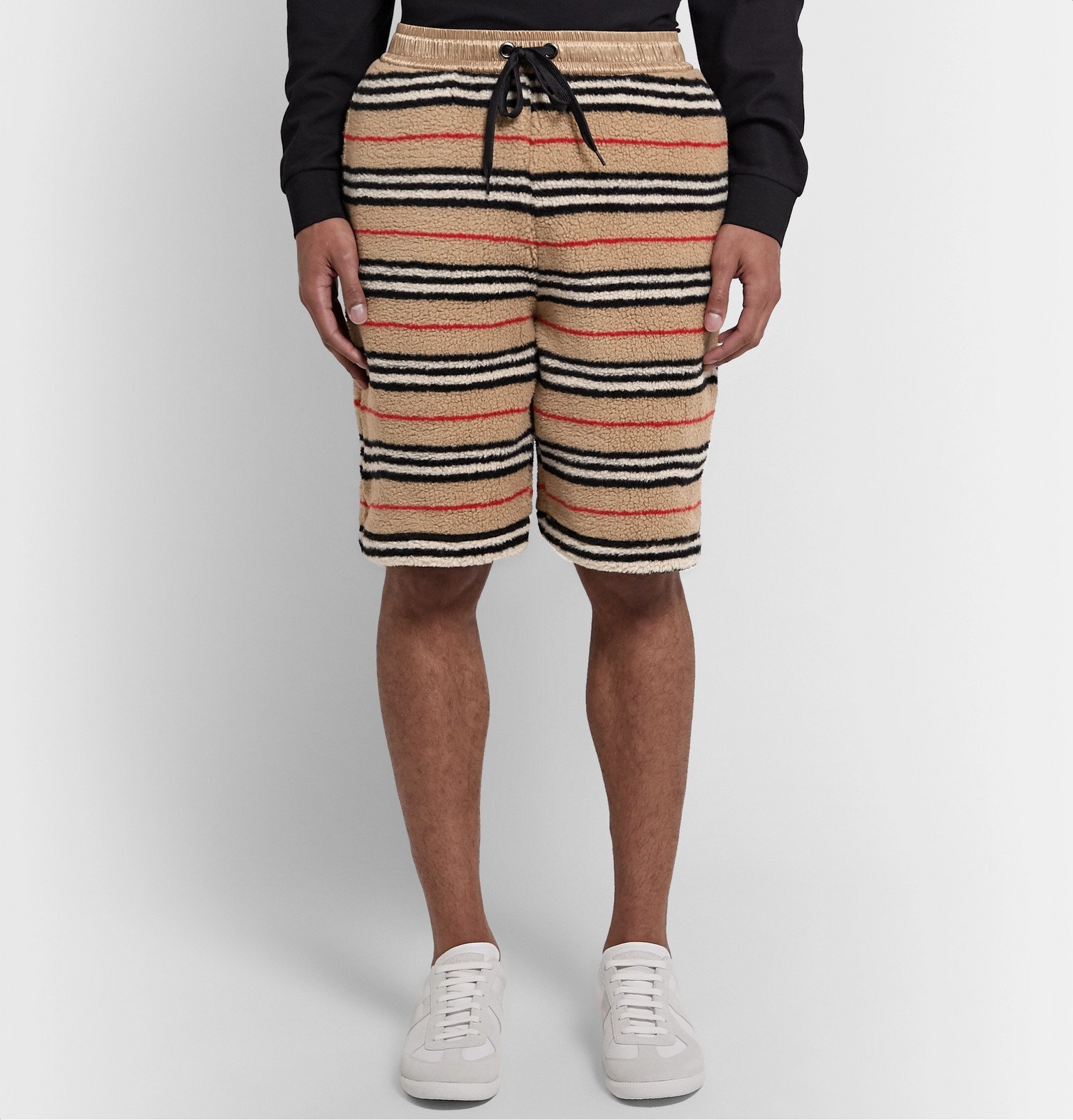 Burberry - Shell-Trimmed Striped Fleece Drawstring Shorts - Brown 