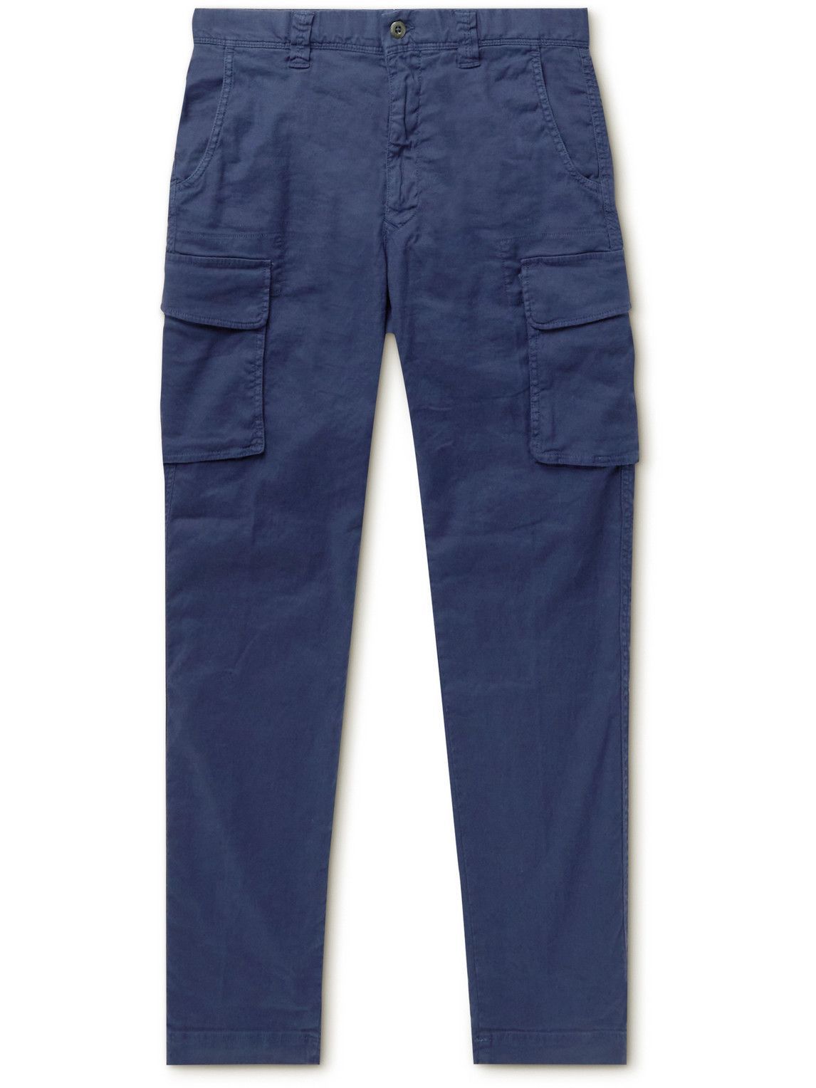 Incotex - Tapered Linen and Cotton-Blend Drill Cargo Trousers - Blue