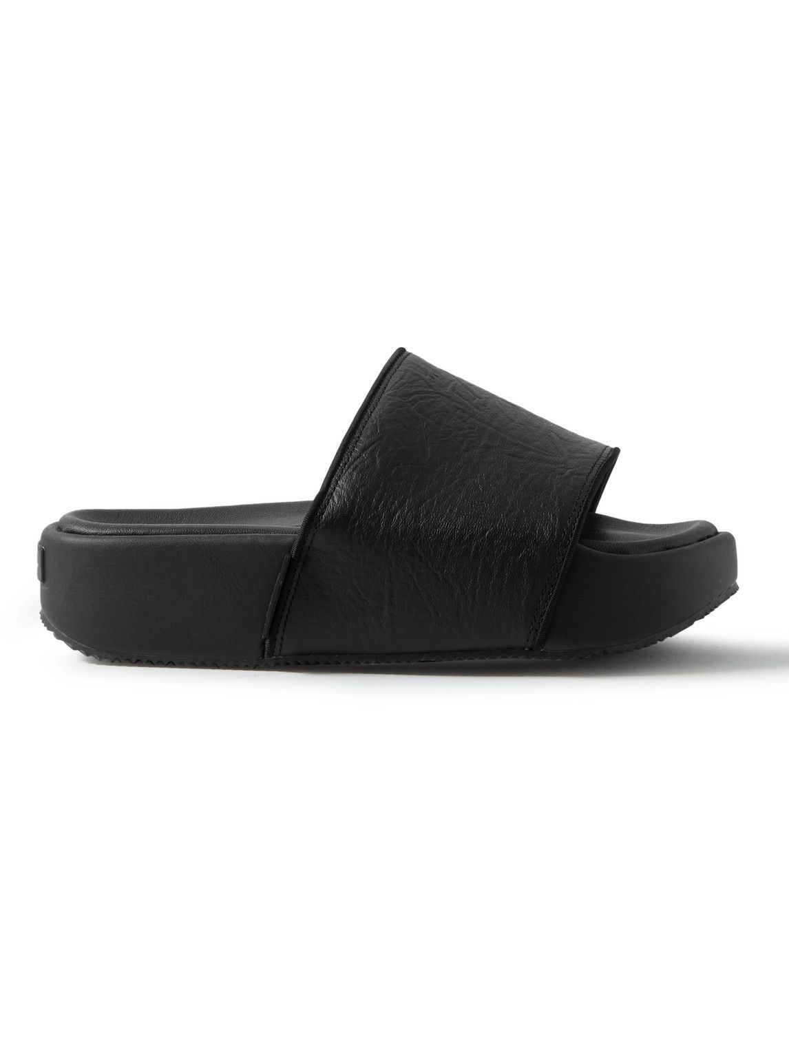 Y-3 - Grosgrain-Trimmed Leather Slides - Black Y-3