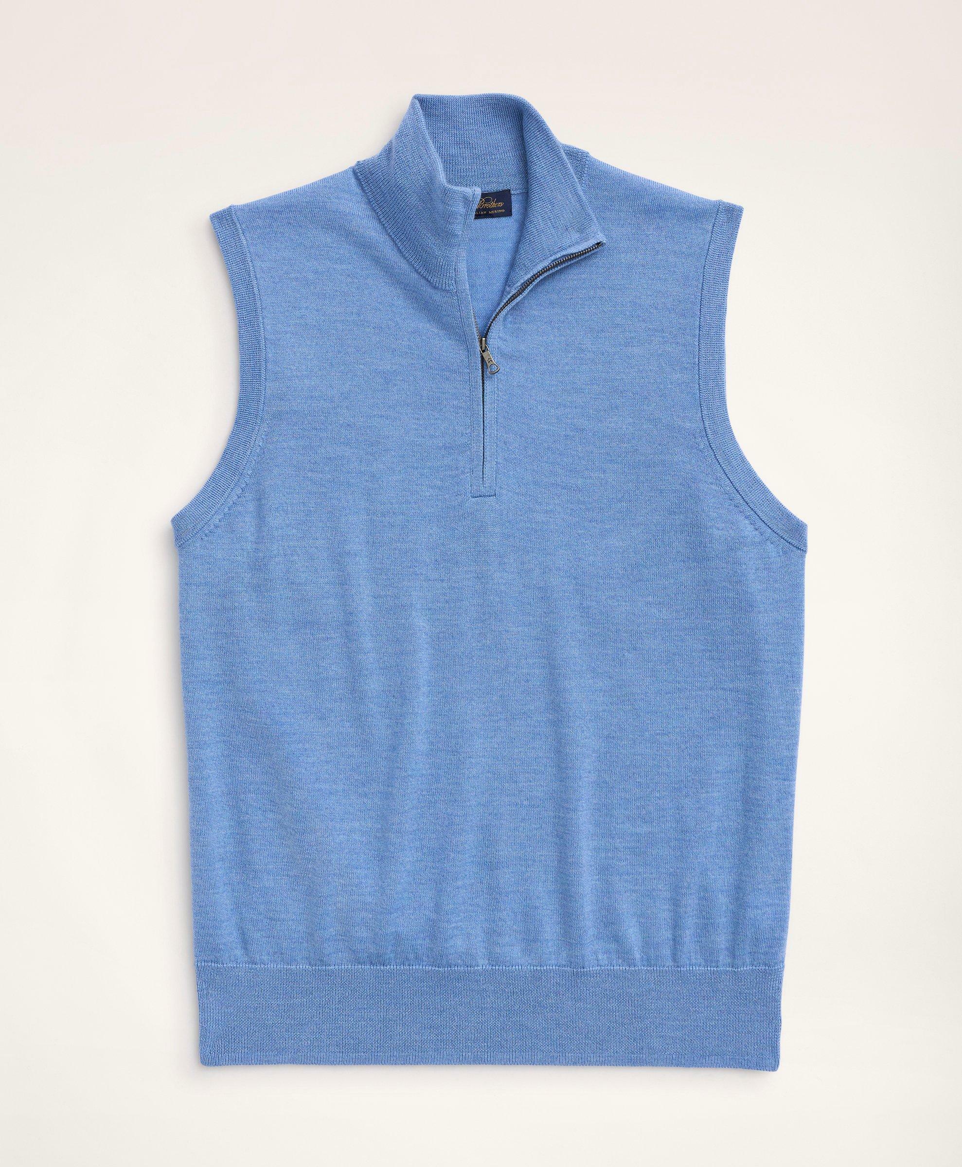 Brooks Brothers Men's Merino Wool Half-Zip Vest Sweater | Light Blue