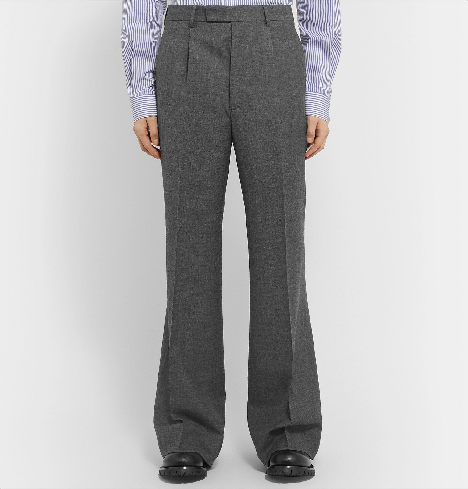 gucci dark grey wide leg wool sharkskin trouser