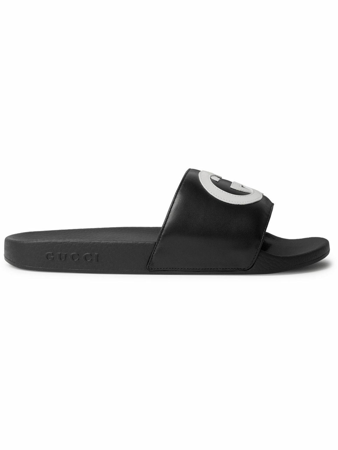 GUCCI - Logo-Appliquéd Leather Slides - Black Gucci