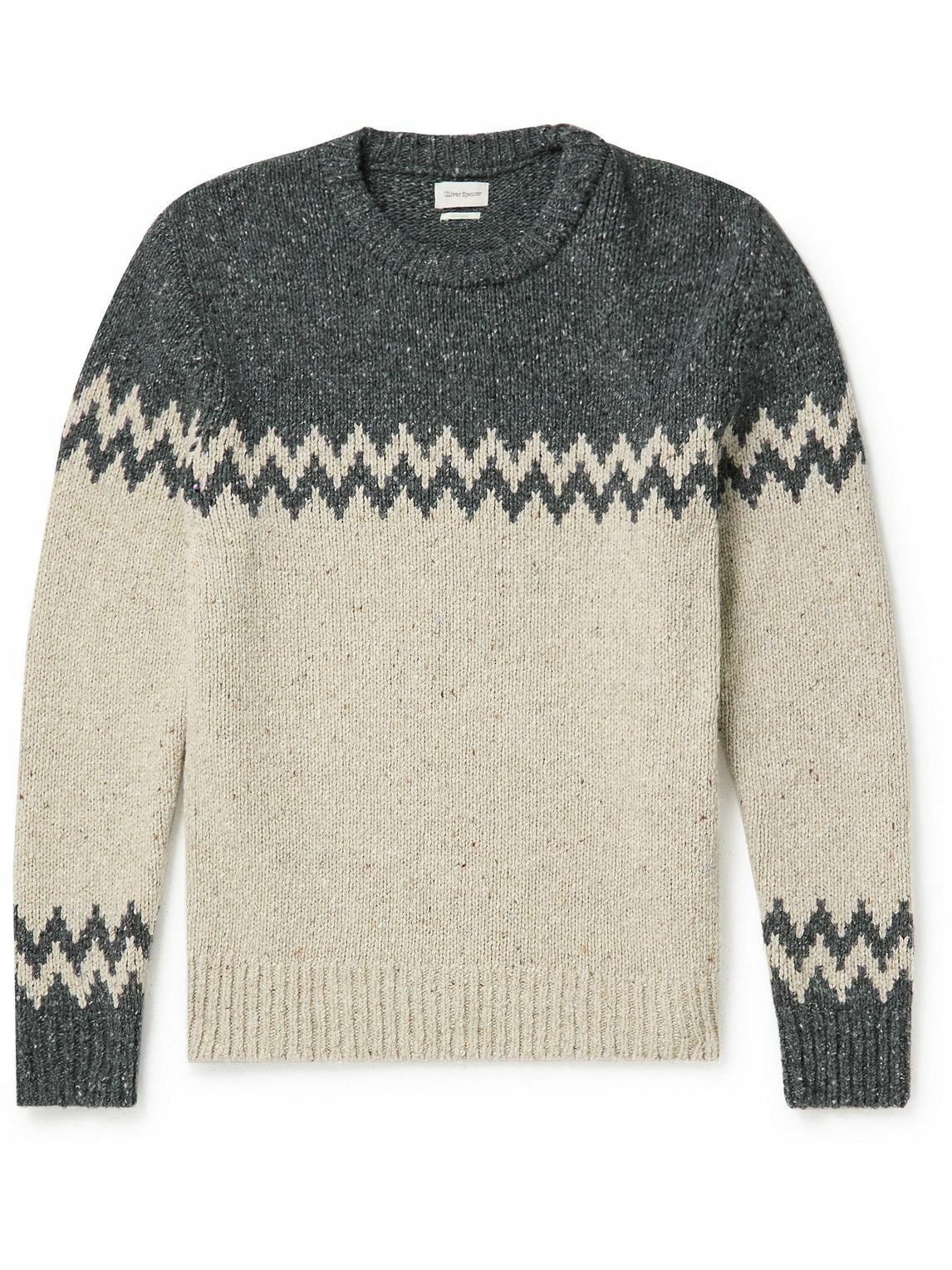 Oliver Spencer - Blenheim Intarsia-Knit Wool-Blend Sweater - Neutrals ...