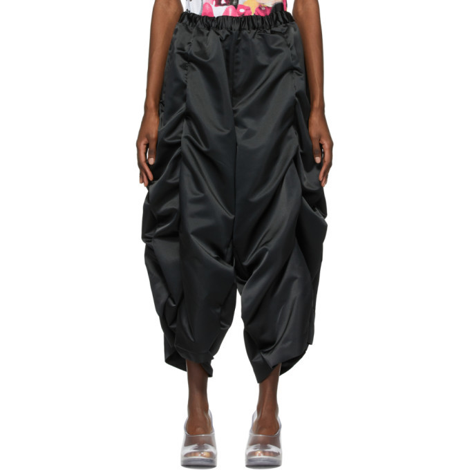 des Garcons Black Satin Ruched Trousers 